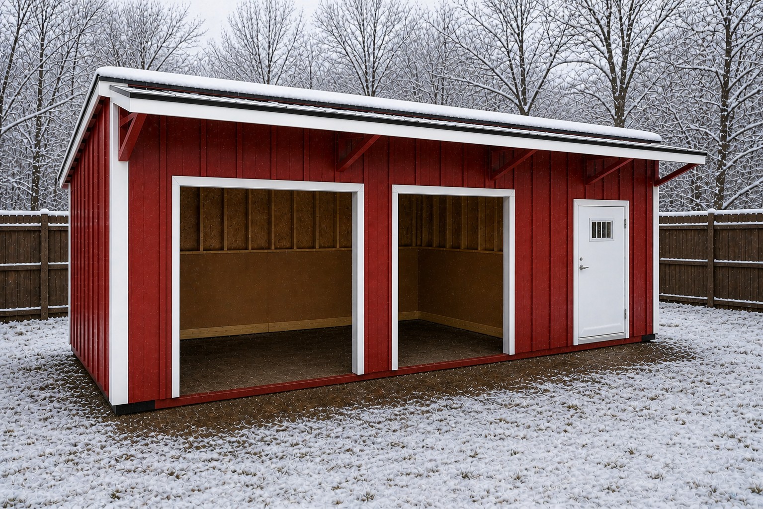 Our shed with an overhang in the snow Outpouring Quality See the Outpouring Quality Our Rooms/ADUs also feature These two options are only available with Rooms/ADUs Our Classic Sheds Stand Tall Animal Shelters Done Right